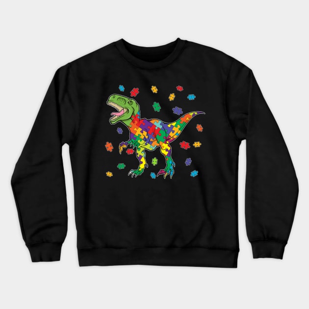 T-Rex Dinosaur Autism Awareness Puzzle Piece Crewneck Sweatshirt by danielsho90